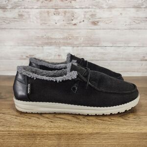 Hey Dude Womens Wendy Black Corduroy Fleece Lined Slip On Sneaker Shoes Size 10